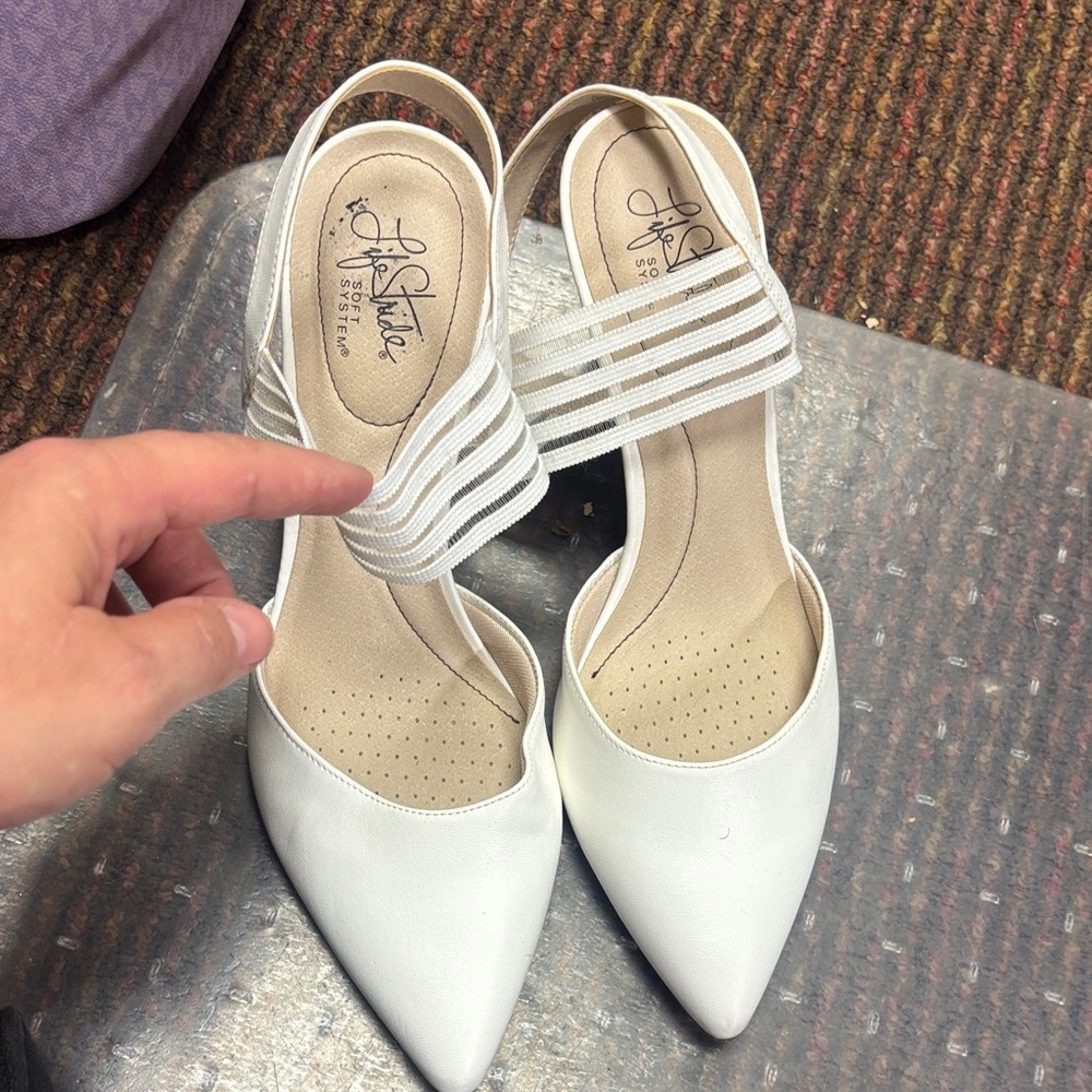 Life Stride White Heeled Sandals